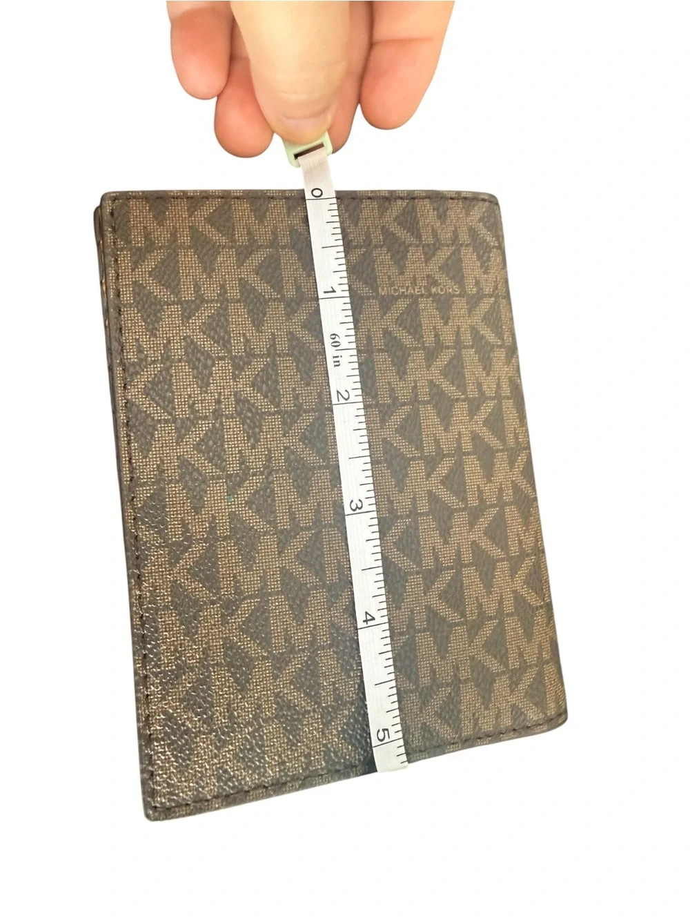 Michael Kors Brown MK Logo Passport Holder with Gold Accent